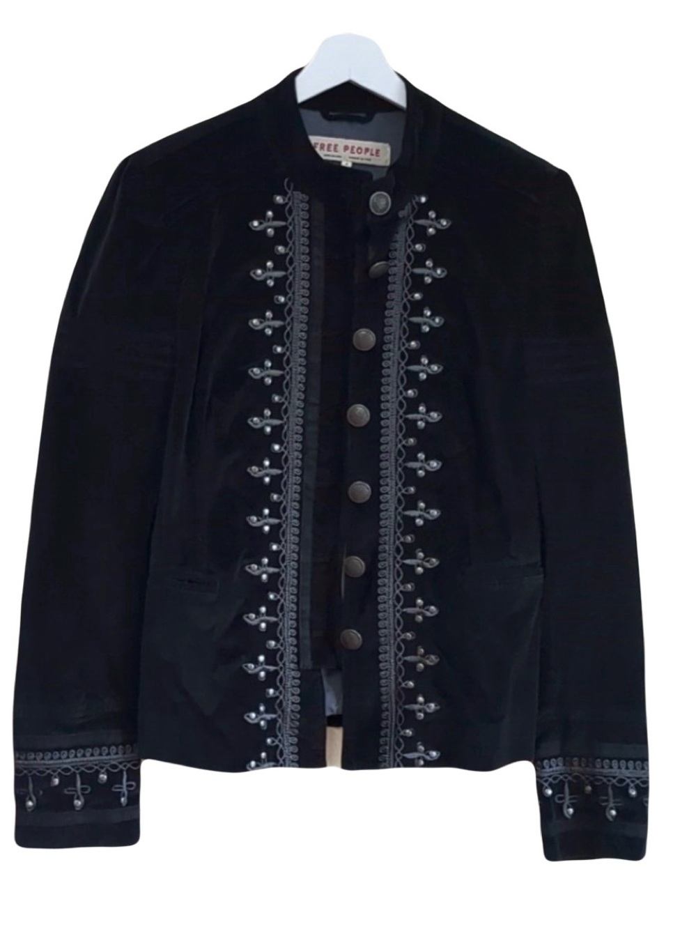 🦋 Free People Maven Embroidered Stretch-Velvet Jacket In Black - Picture 2 of 15